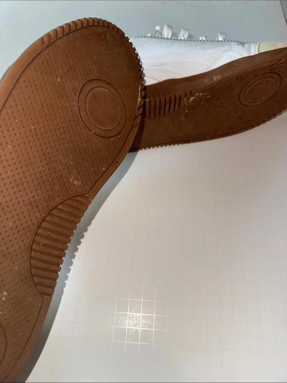 Puma White Leather Sneakers with Brown Gum Sole